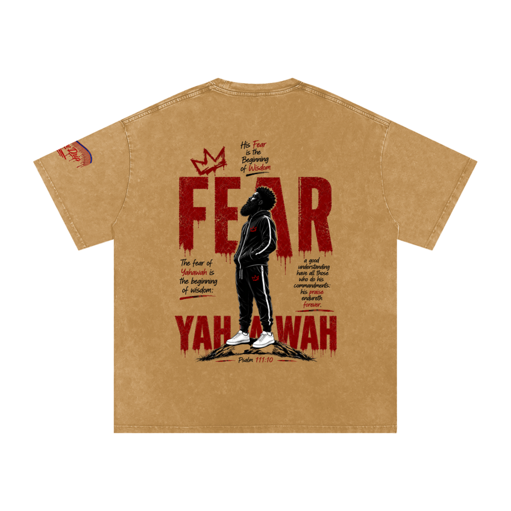 "Ahchyam Fear Yahawah Tee" Snow Washed Oversized Cotton T-Shirt