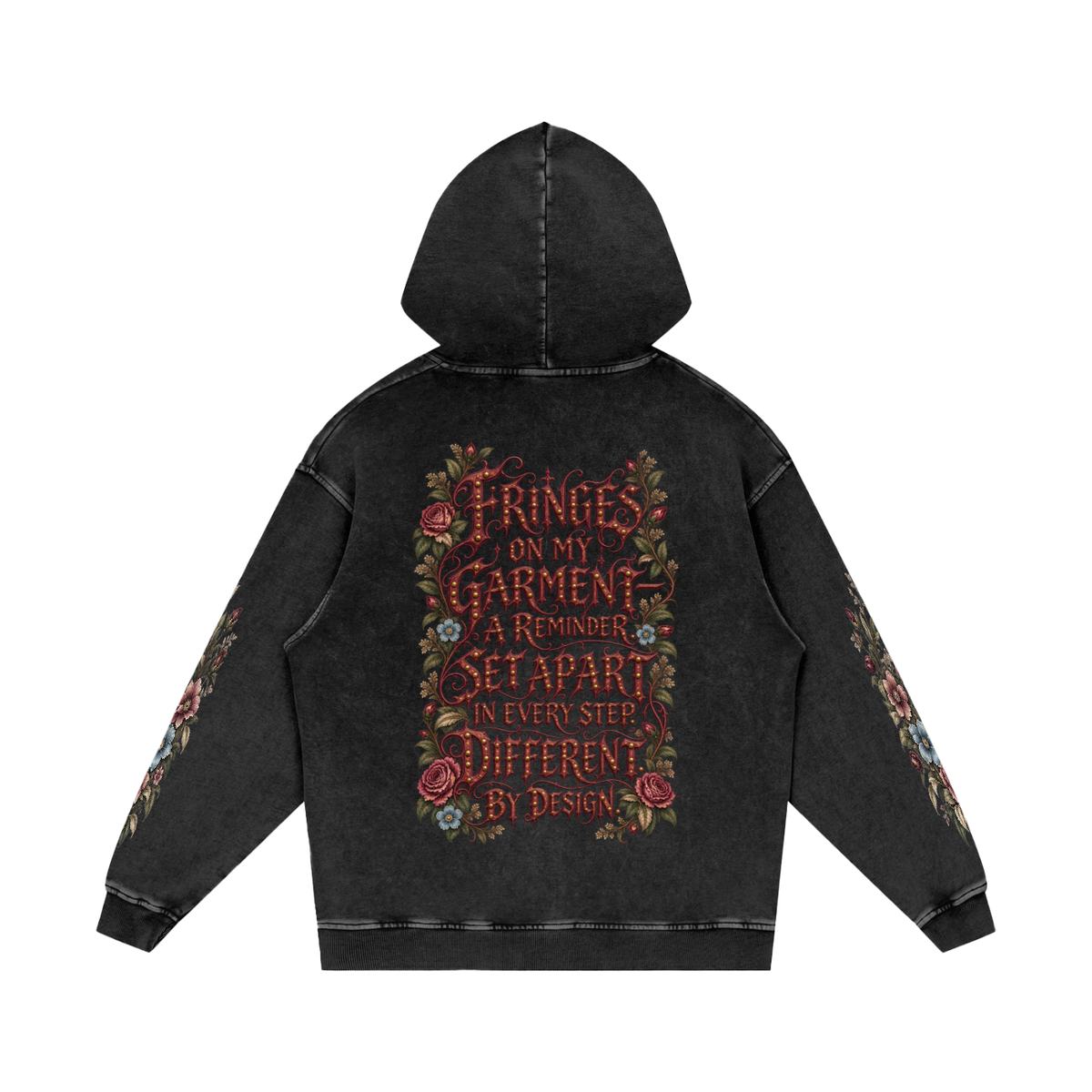 "Fringe Drip Gothic" Snow Washed Loose Cotton Hoodie