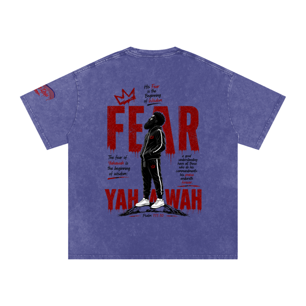 "Ahchyam Fear Yahawah Tee" Snow Washed Oversized Cotton T-Shirt