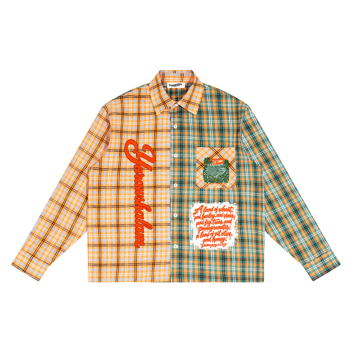 "The City of the Great King" Unisex Oversized Plaid Color Block Shirt