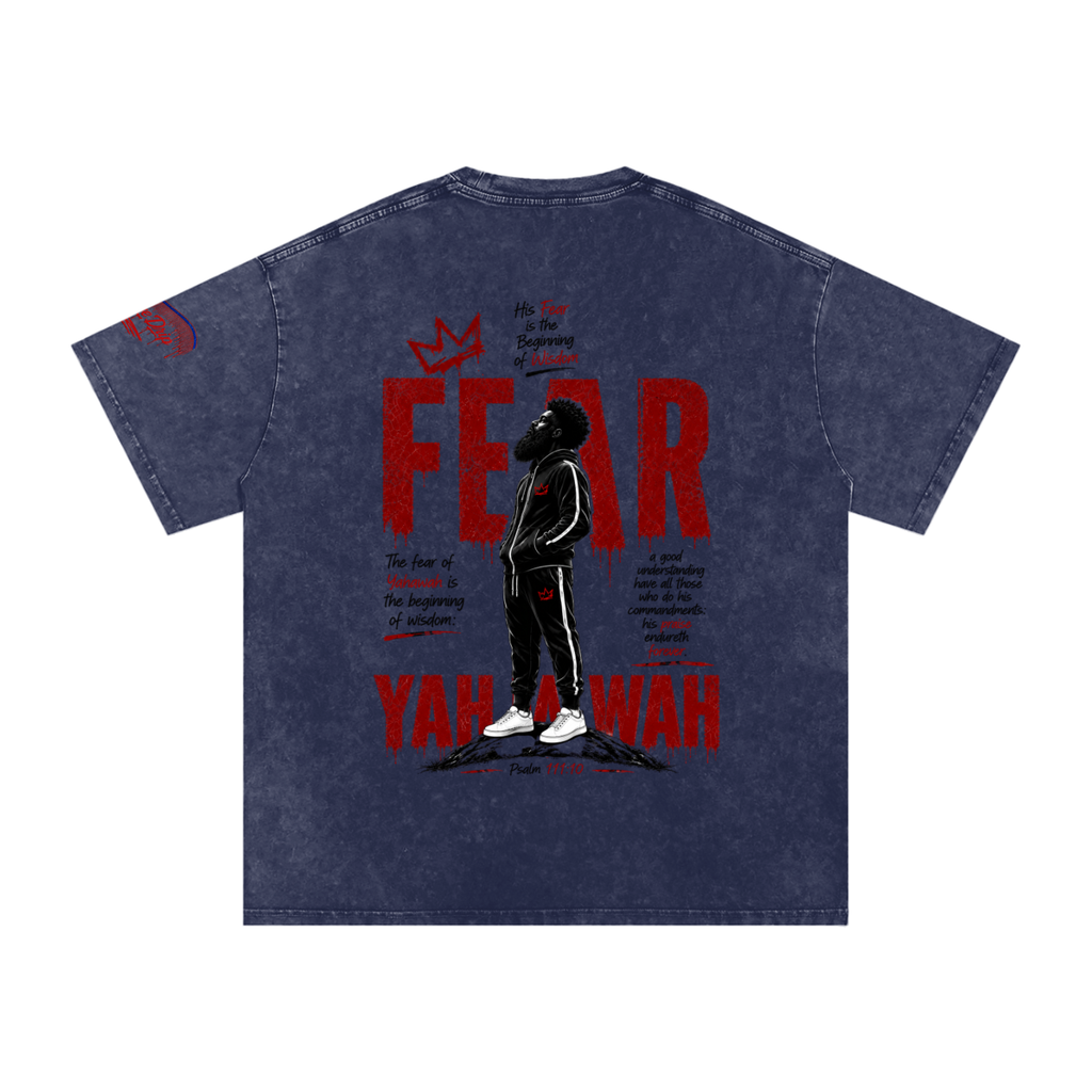 "Ahchyam Fear Yahawah Tee" Snow Washed Oversized Cotton T-Shirt