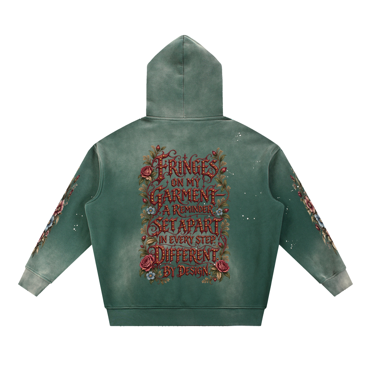 "Fringe Drip Gothic Hoodie" Vintage Washed Frayed Fleece Hoodie