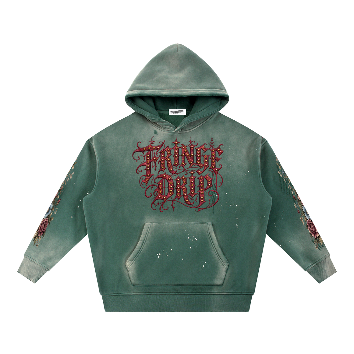 "Fringe Drip Gothic Hoodie" Vintage Washed Frayed Fleece Hoodie