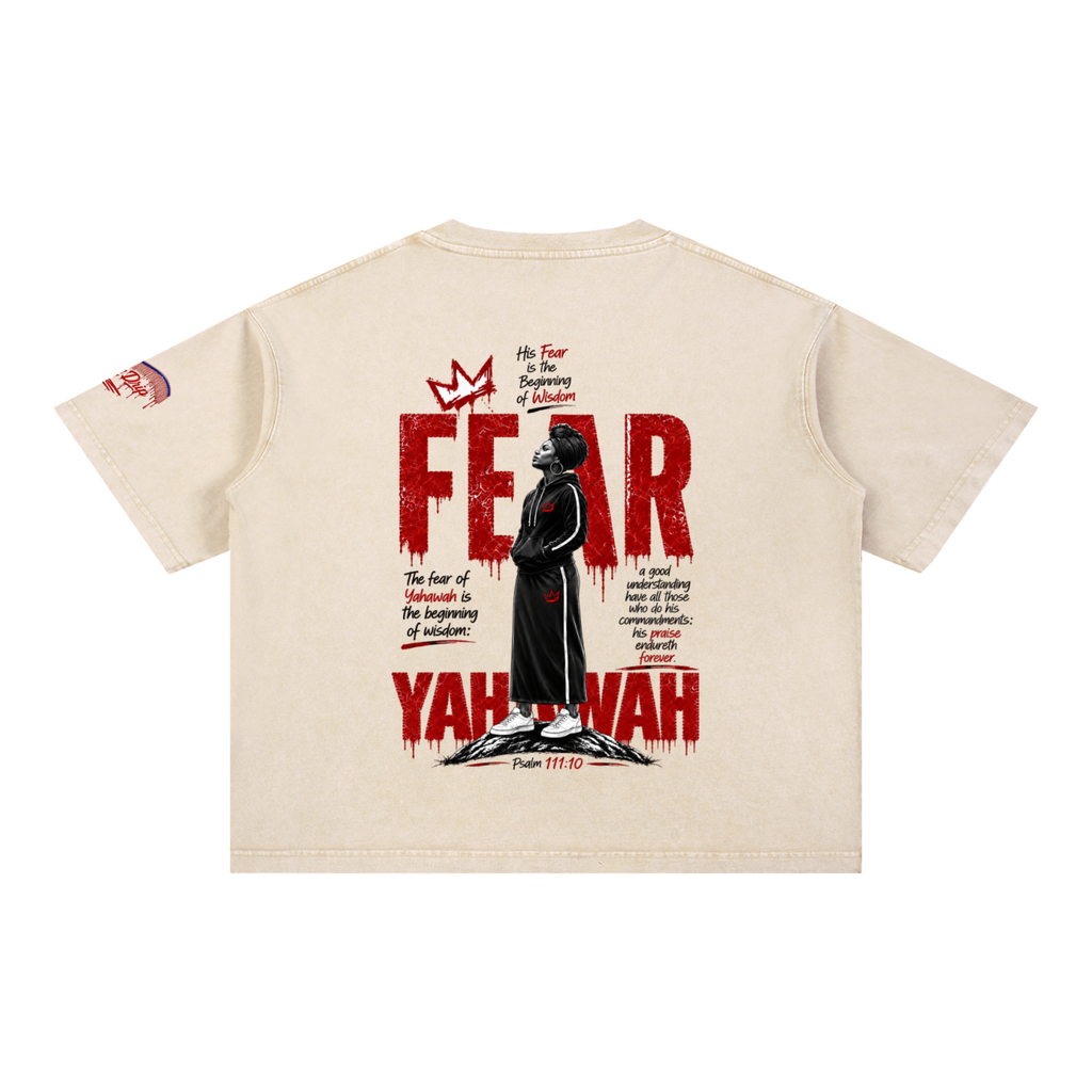 "Woman's Fear Yahawah" Mineral Wash Boxy Cotton T-Shirt