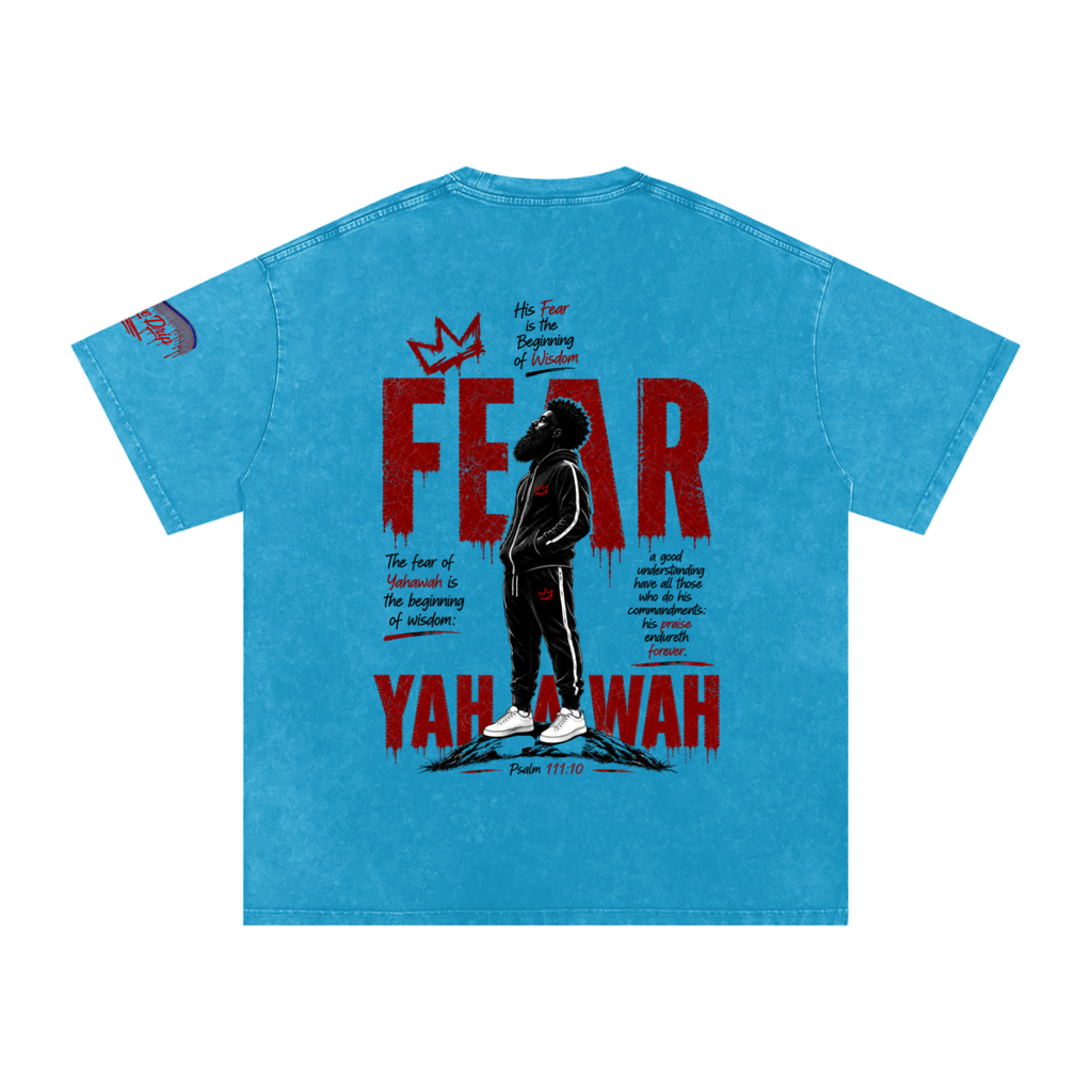 "Ahchyam Fear Yahawah Tee" Snow Washed Oversized Cotton T-Shirt