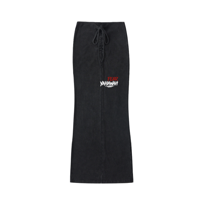 "Fear Yahawah Skirt" Dyed Washed Drawstring Maxi Skirt