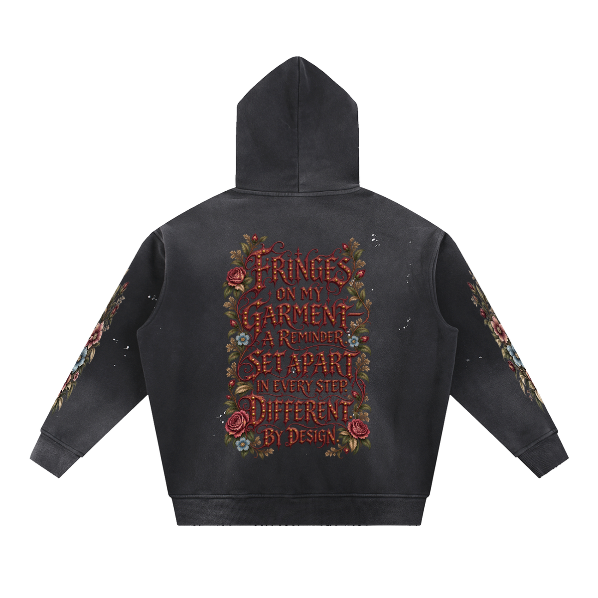 "Fringe Drip Gothic Hoodie" Vintage Washed Frayed Fleece Hoodie