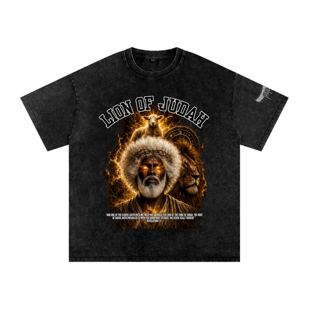 "Black Lion of Judah" Snow Washed Oversized Cotton T-Shirt