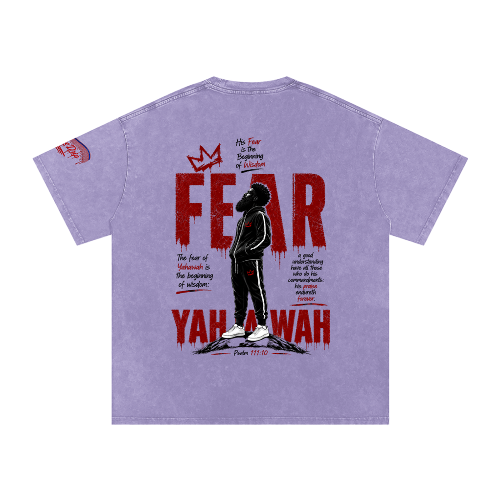 "Ahchyam Fear Yahawah Tee" Snow Washed Oversized Cotton T-Shirt