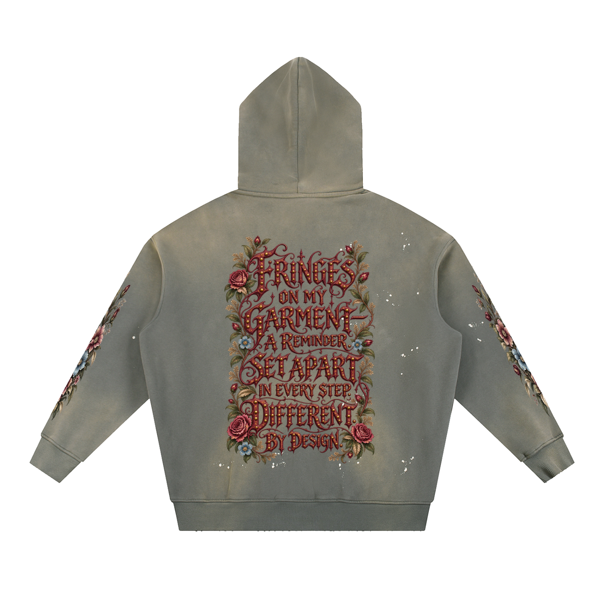 "Fringe Drip Gothic Hoodie" Vintage Washed Frayed Fleece Hoodie