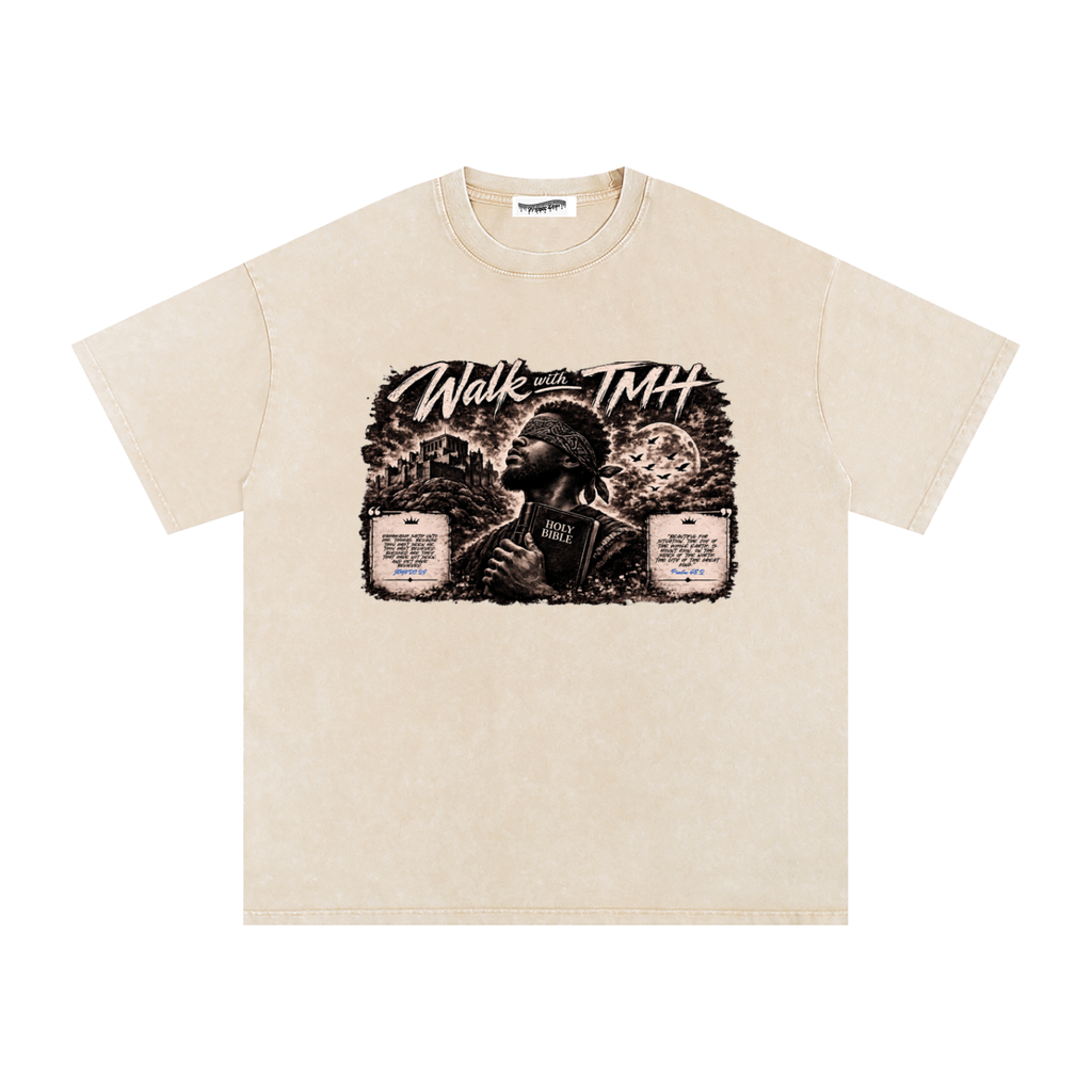 "Walk With TMH" Snow Washed Oversized Cotton T-Shirt