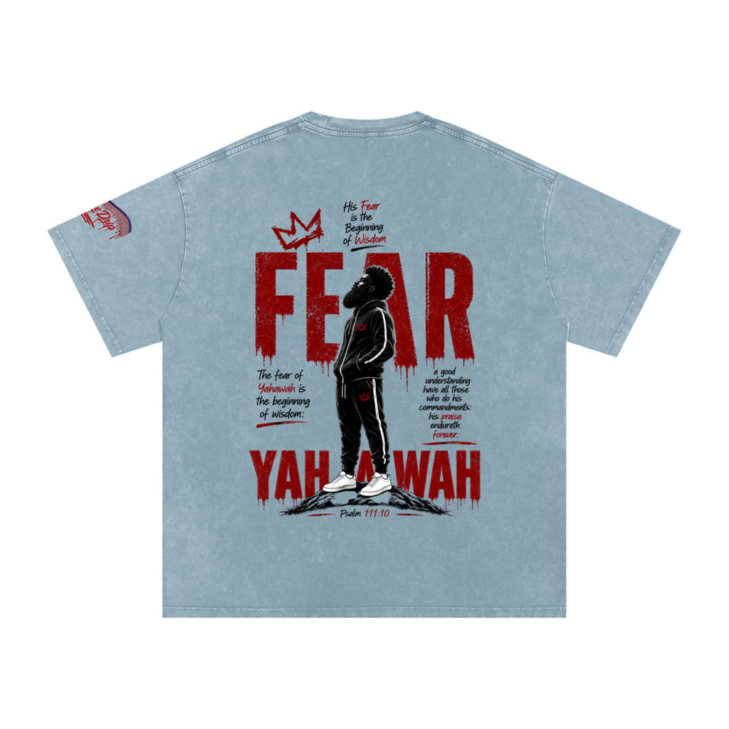 "Ahchyam Fear Yahawah Tee" Snow Washed Oversized Cotton T-Shirt