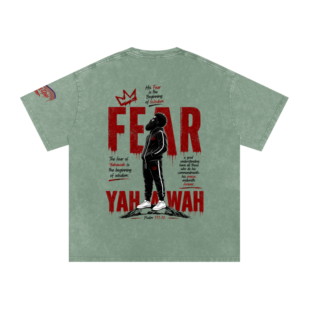 "Ahchyam Fear Yahawah Tee" Snow Washed Oversized Cotton T-Shirt