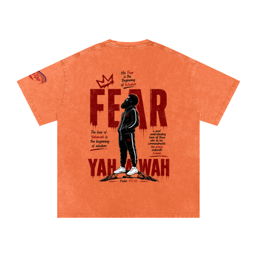"Ahchyam Fear Yahawah Tee" Snow Washed Oversized Cotton T-Shirt