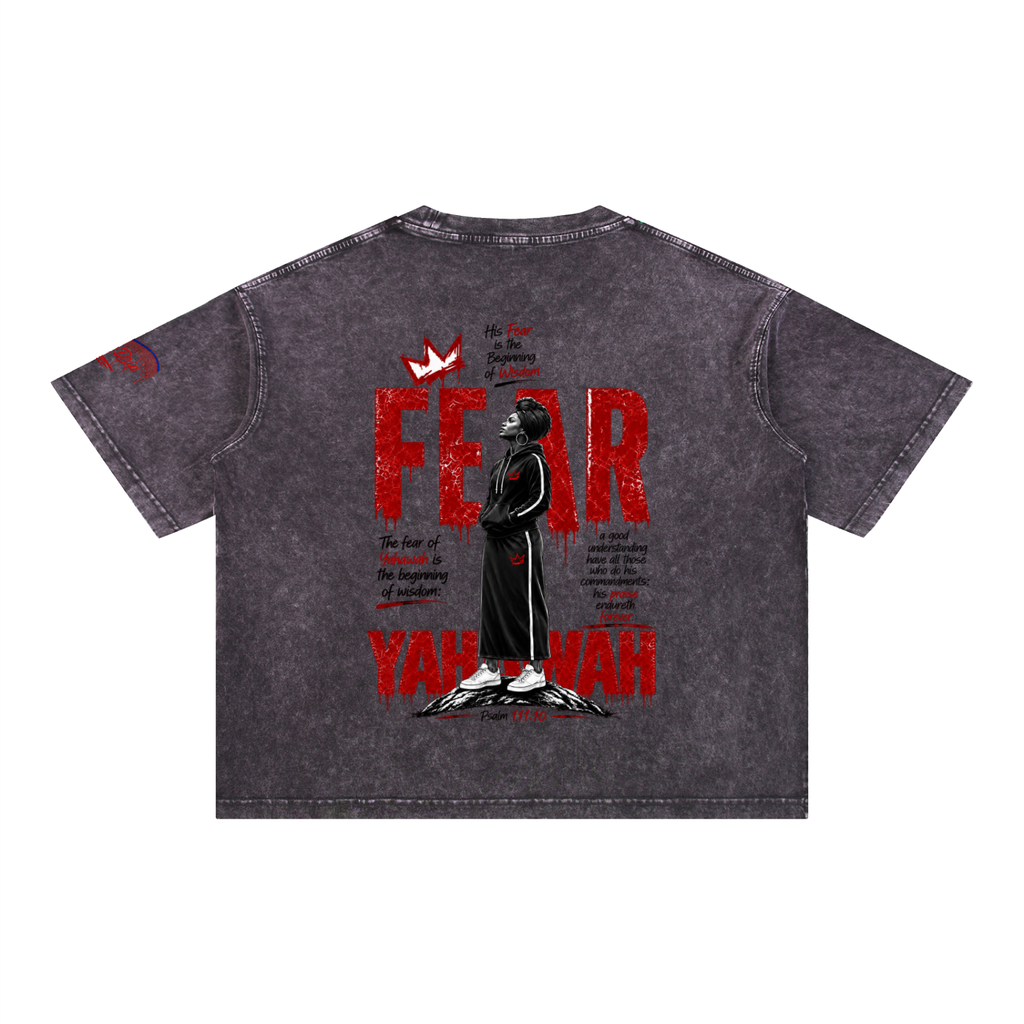 "Woman's Fear Yahawah" Mineral Wash Boxy Cotton T-Shirt