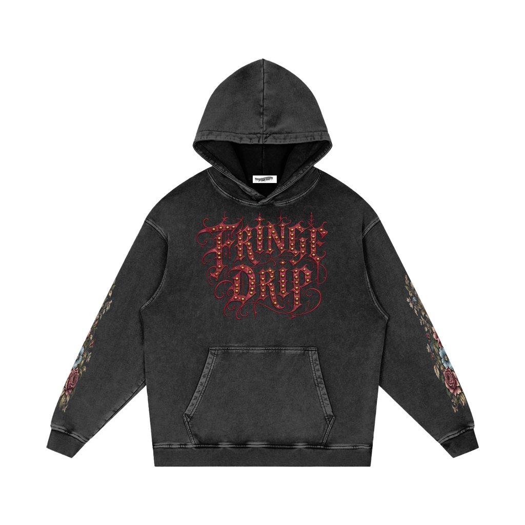 "Fringe Drip Gothic" Snow Washed Loose Cotton Hoodie
