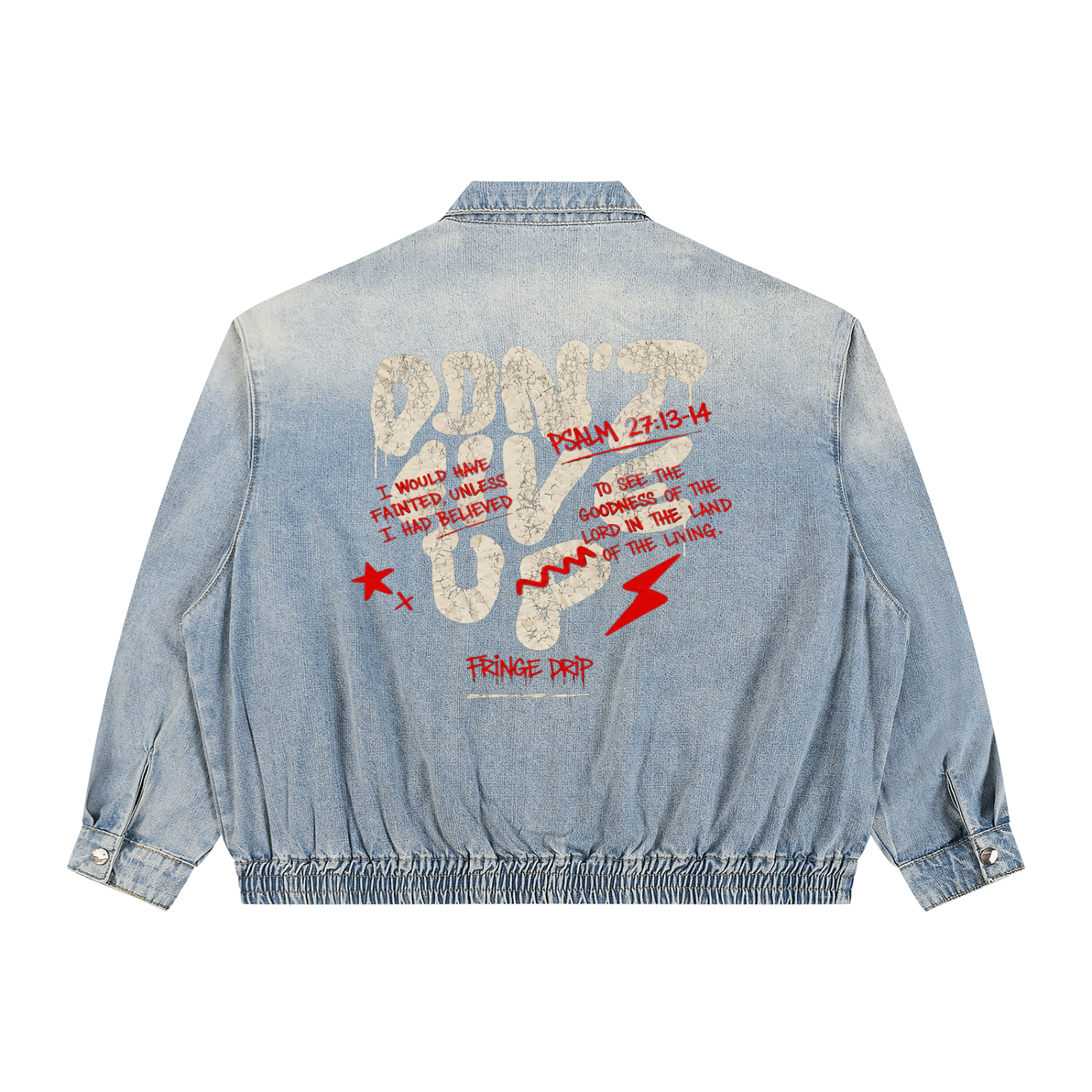 "Psalm 27 Jacket" Unisex Vintage Wash Full-Zip Denim Jacket