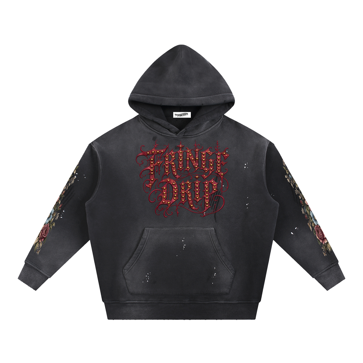 "Fringe Drip Gothic Hoodie" Vintage Washed Frayed Fleece Hoodie