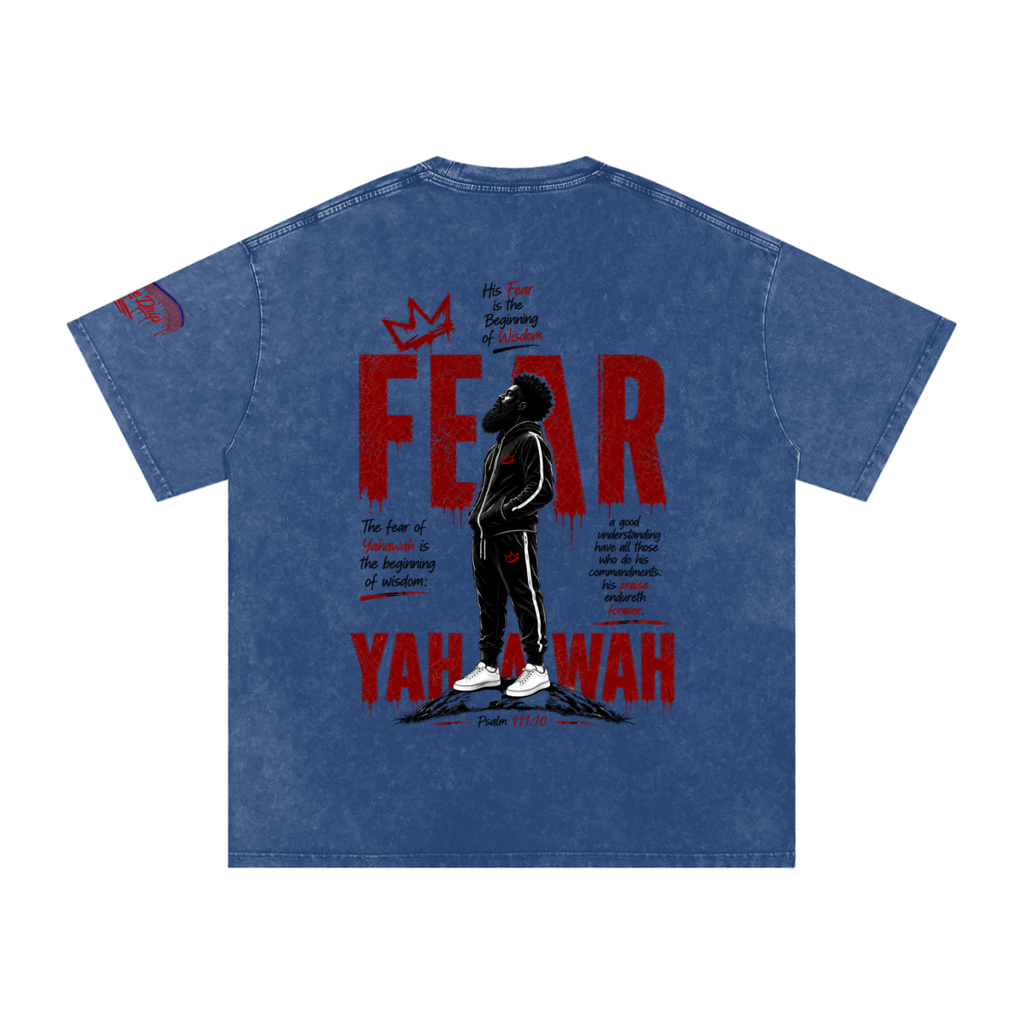 "Ahchyam Fear Yahawah Tee" Snow Washed Oversized Cotton T-Shirt