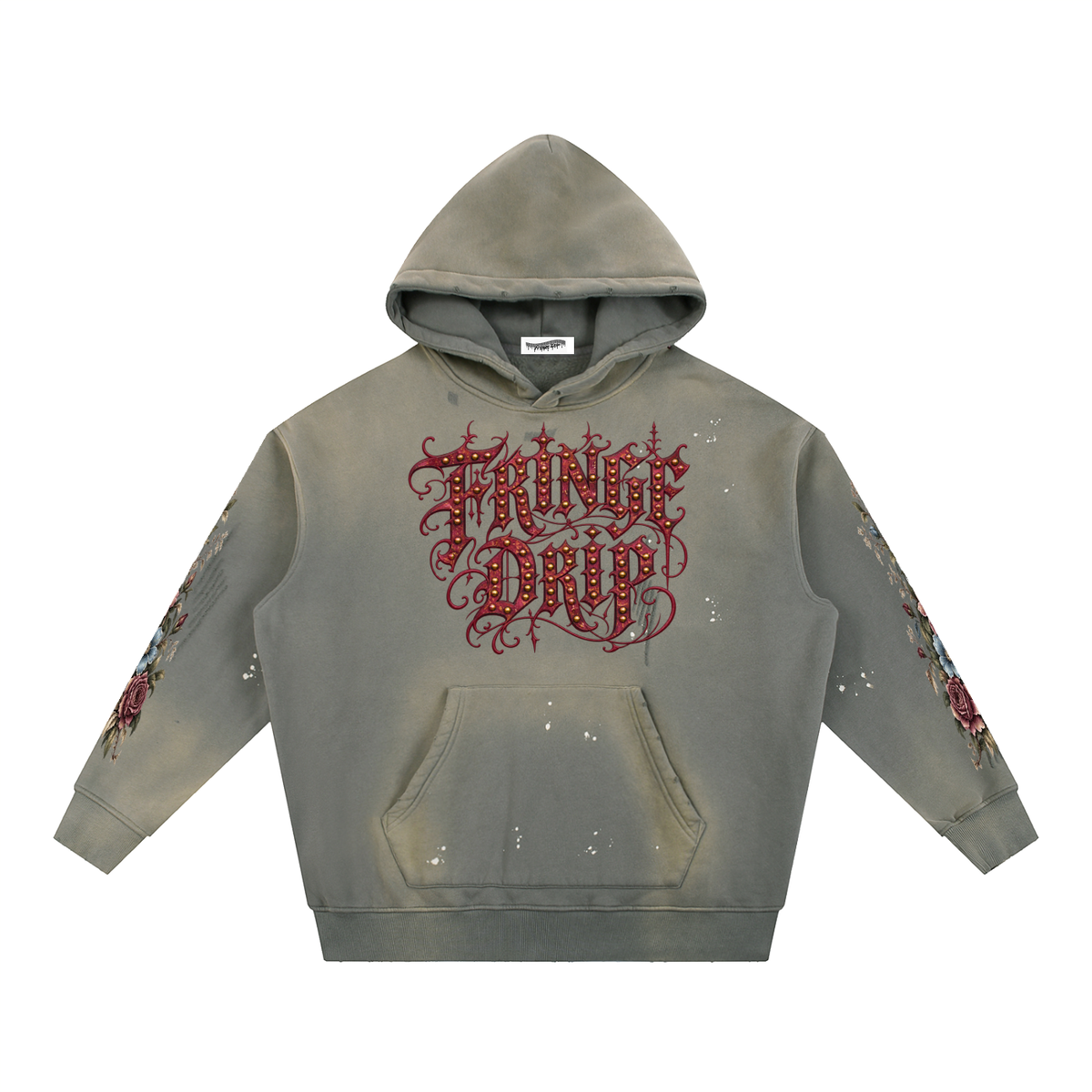 "Fringe Drip Gothic Hoodie" Vintage Washed Frayed Fleece Hoodie