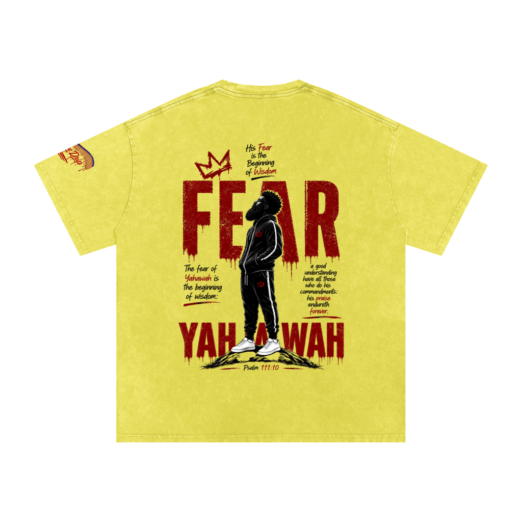 "Ahchyam Fear Yahawah Tee" Snow Washed Oversized Cotton T-Shirt