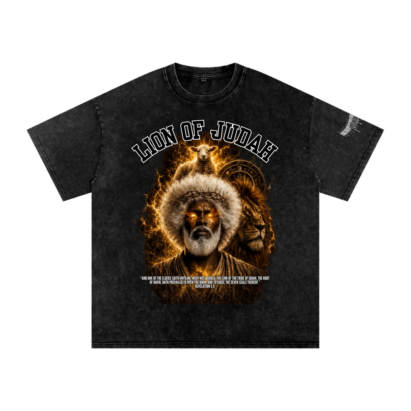 "Black Lion of Judah" Snow Washed Oversized Cotton T-Shirt