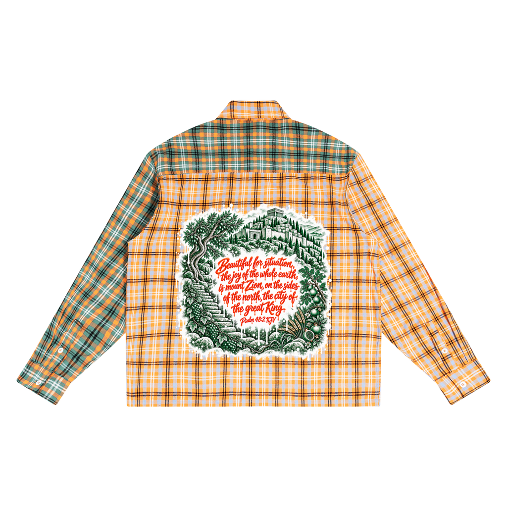 "The City of the Great King" Unisex Oversized Plaid Color Block Shirt