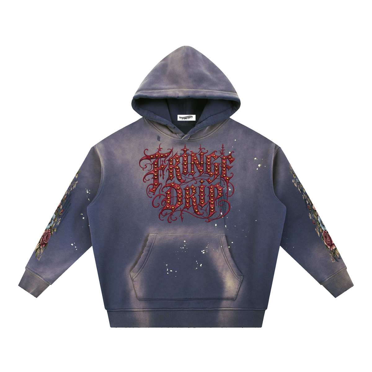 "Fringe Drip Gothic Hoodie" Vintage Washed Frayed Fleece Hoodie