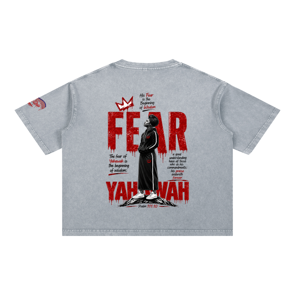 "Woman's Fear Yahawah" Mineral Wash Boxy Cotton T-Shirt