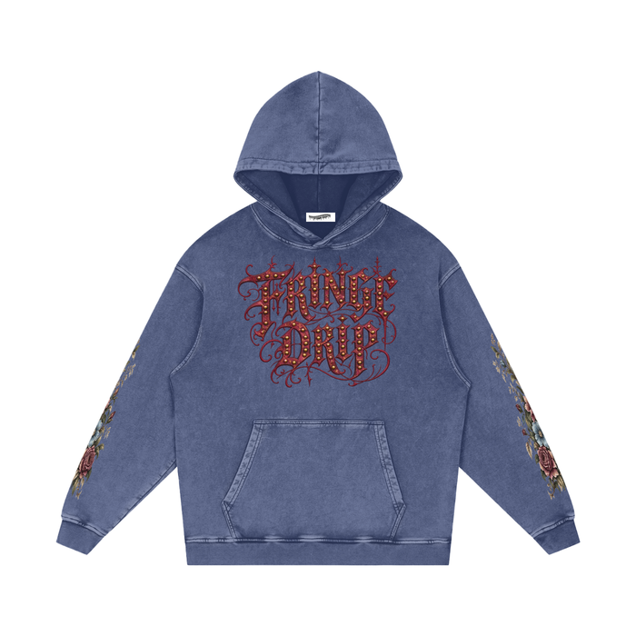 "Fringe Drip Gothic" Snow Washed Loose Cotton Hoodie