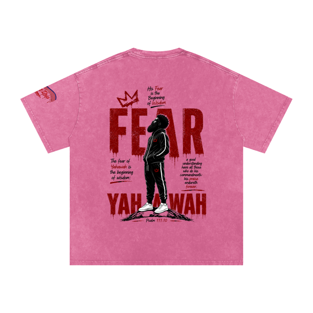 "Ahchyam Fear Yahawah Tee" Snow Washed Oversized Cotton T-Shirt