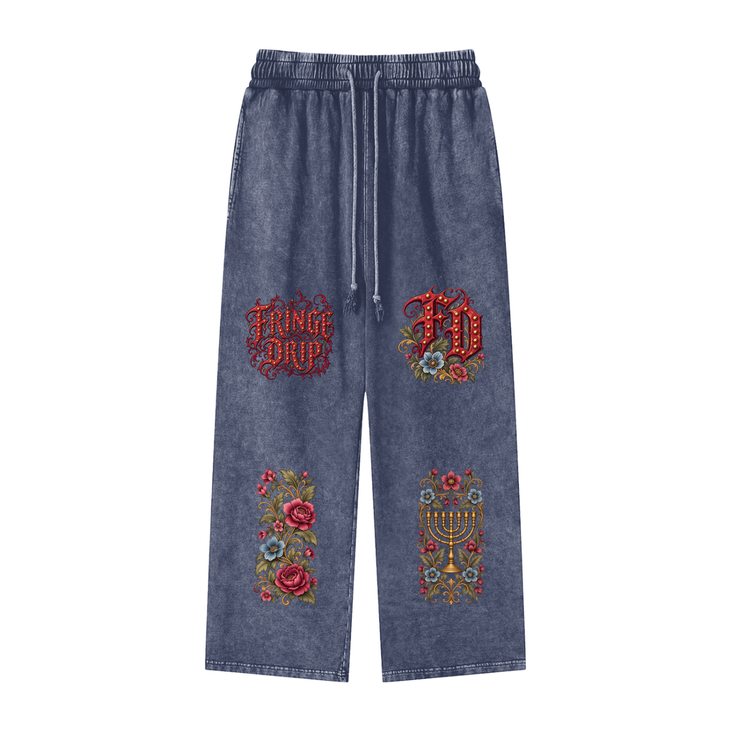 "Fringe Drip Gothic" Snow Washed Straight Leg Pants