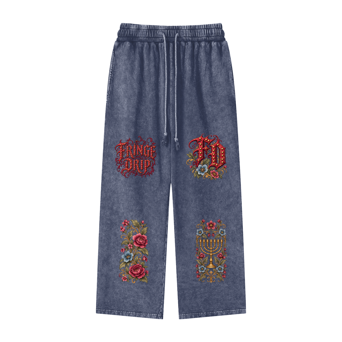 "Fringe Drip Gothic" Snow Washed Straight Leg Pants
