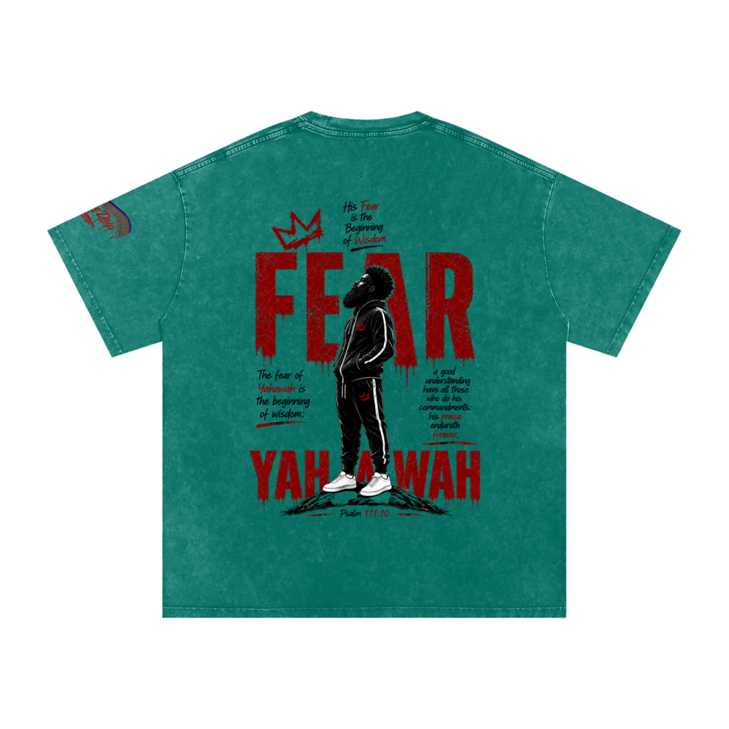 "Ahchyam Fear Yahawah Tee" Snow Washed Oversized Cotton T-Shirt