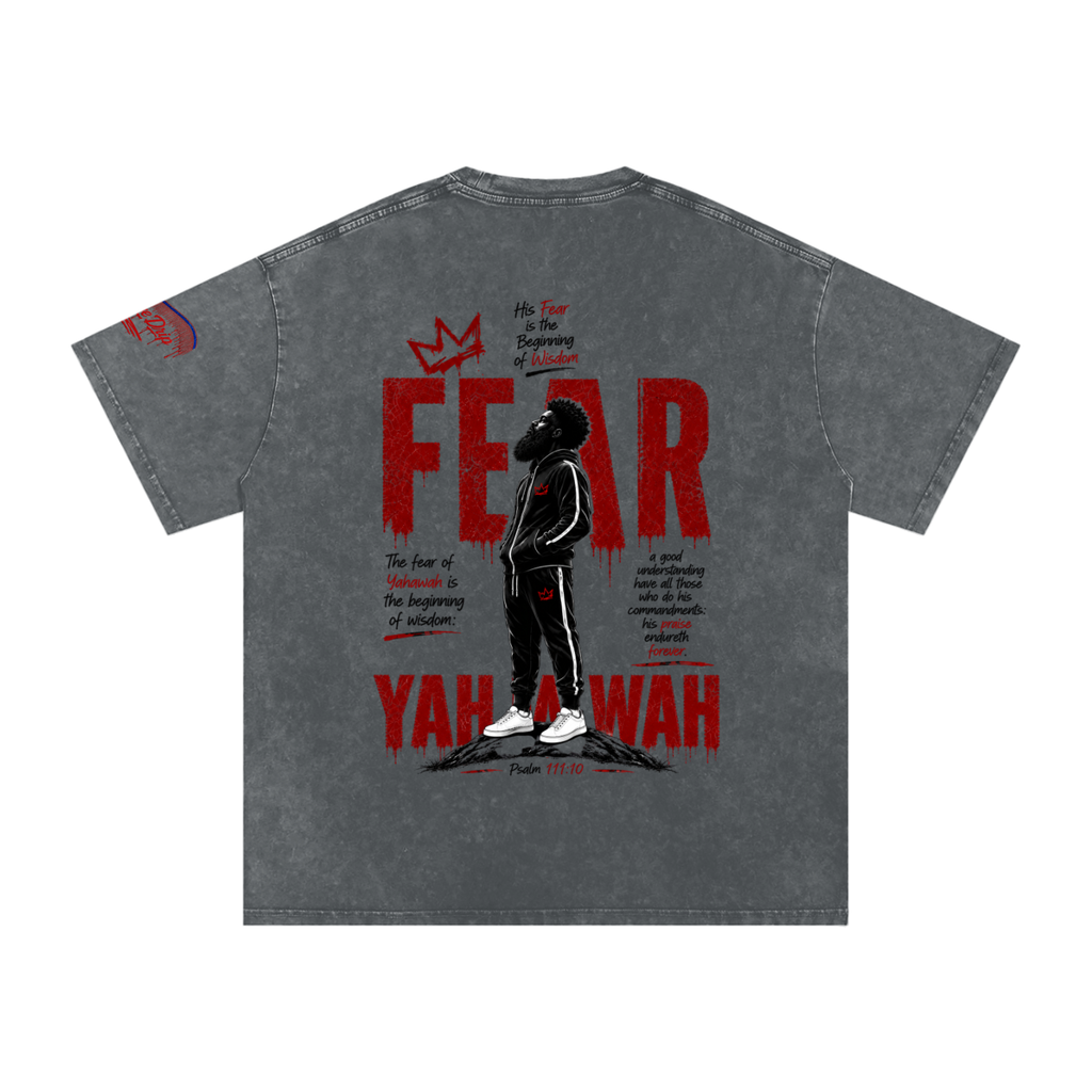 "Ahchyam Fear Yahawah Tee" Snow Washed Oversized Cotton T-Shirt