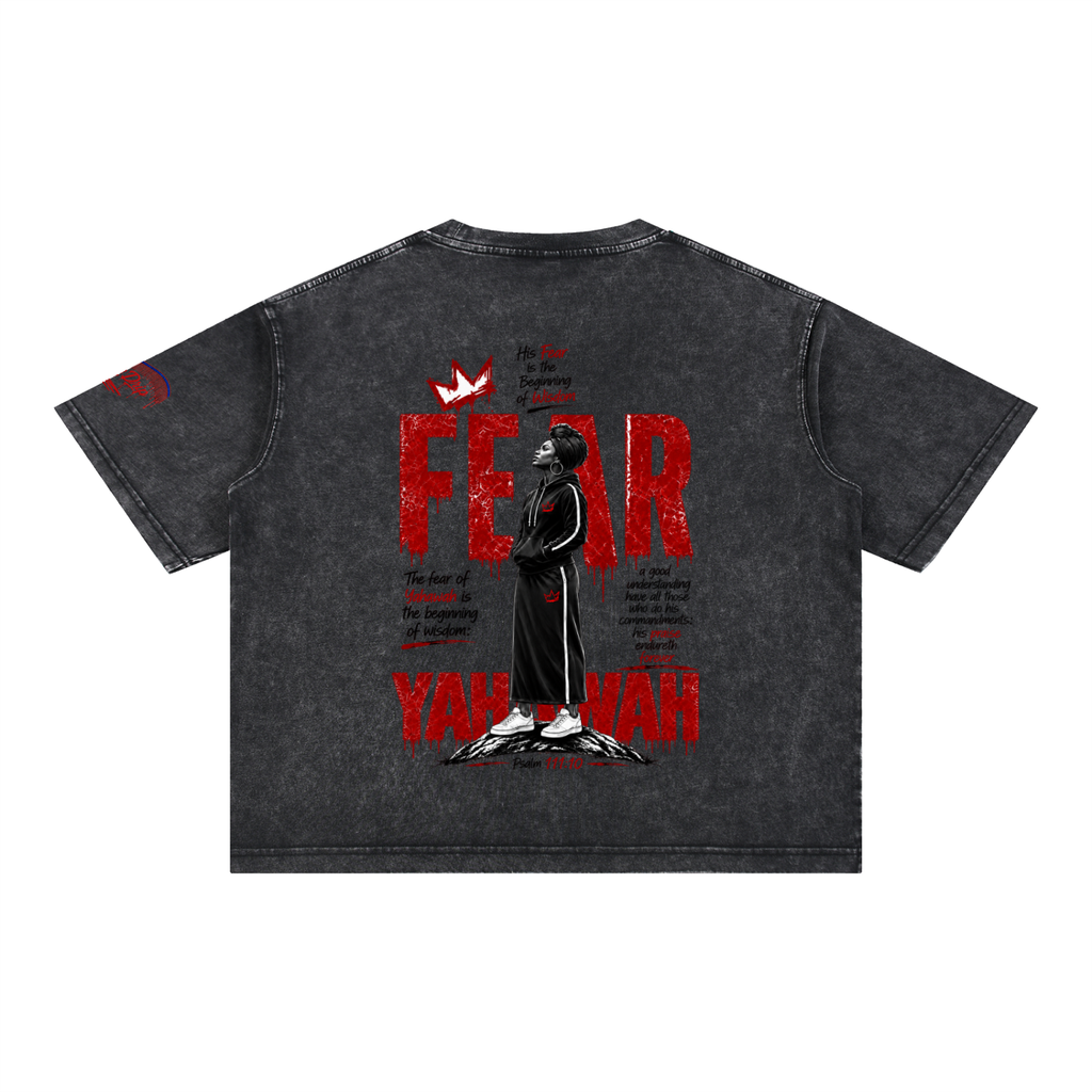 "Woman's Fear Yahawah" Mineral Wash Boxy Cotton T-Shirt